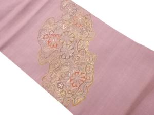 手織り紬汕頭相良刺繍花葉模様名古屋帯